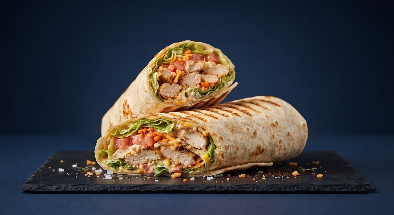 Wrap integral de frango com salada crocante